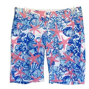 Lilly Pulitzer Chipper Shorts 0/30 Blue Pink Seashell Print Cotton Bermuda Resor